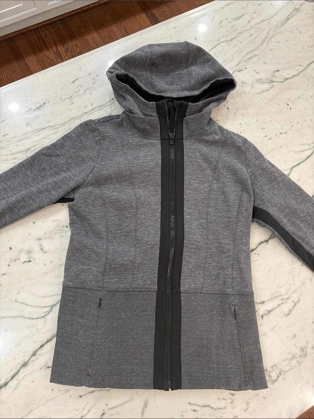 Athleta Gray Slum Fit Hooded Zip Jacket - Lightweight with light fleece lining.